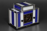 Radio-Glo Stained Glass + Chrome Radio in Blue with White - Stunning